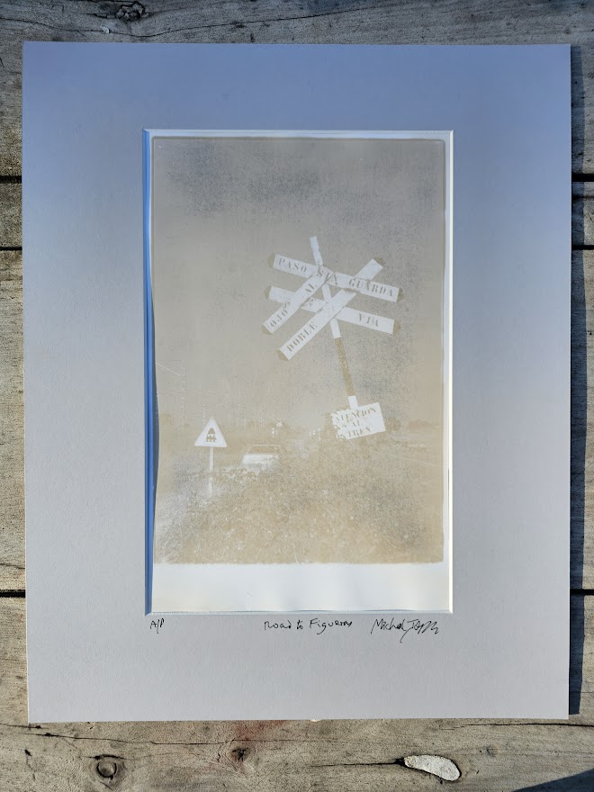 Railway siding artistic train signpost on the way to Figueras near Cadaques atention al tren artistic edition by Michael Joseph