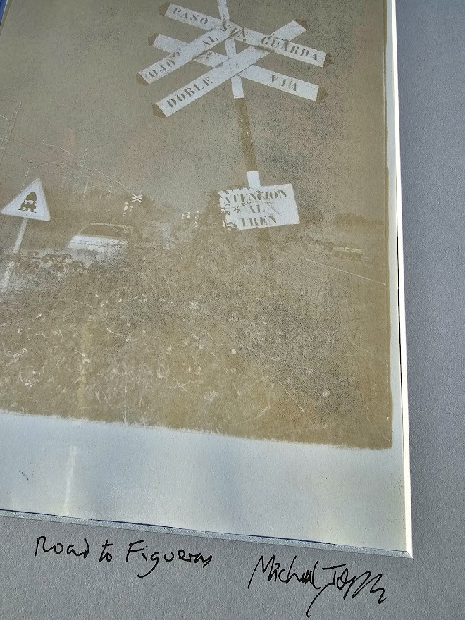 Railway siding artistic train signpost on the way to Figueras near Cadaques atention al tren artistic edition by Michael Joseph