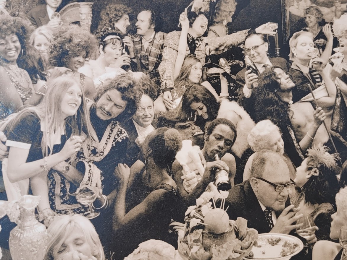 Fernet-Branca banquet group photo-shoot, sepia-toned Kodalith authentic darkroom print by Michael Joseph