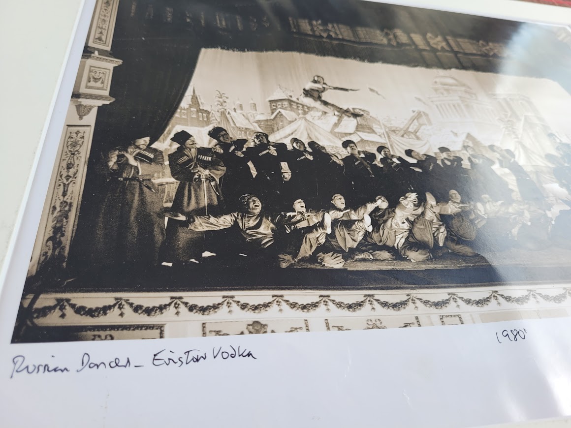Eristow Vodka advert, russian dancers in the theatre test print, black and white by Michael Joseph