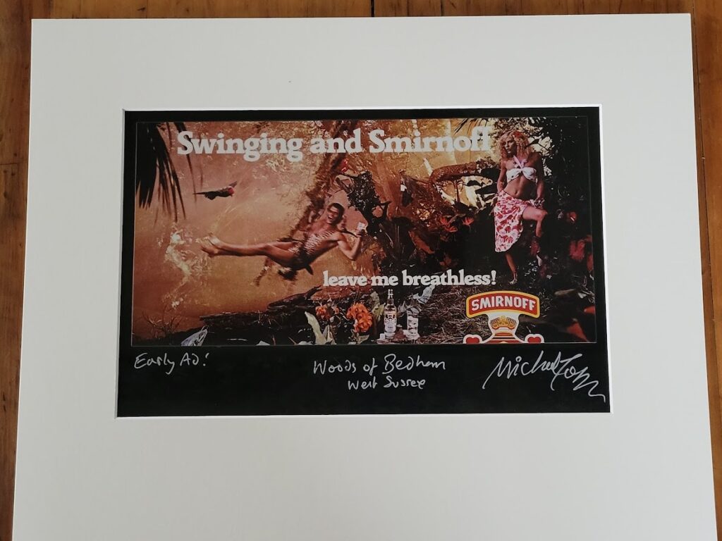 Publicité pour Smirnoff, Tarzan dans la jungle, avec Jane, perroquet et vodka, par Michael Joseph