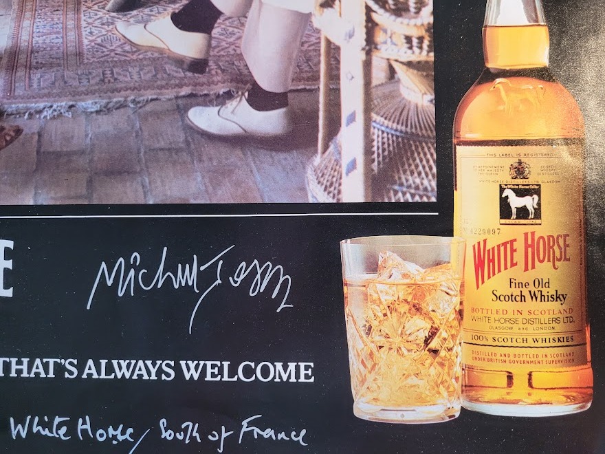 White Horse whisky advert, drinking in the clubhouse, the scotch that's always welcome - signed poster by Michael Joseph