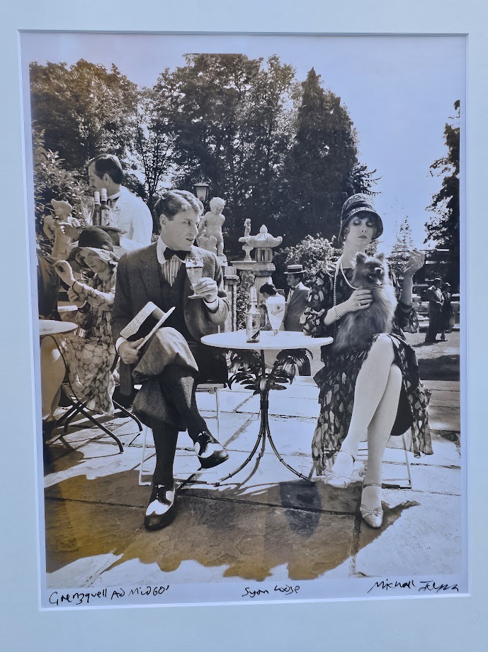 Grenzquell ad test print, thirties couple with dog enjoying their beer, sepia tone by Michael Joseph