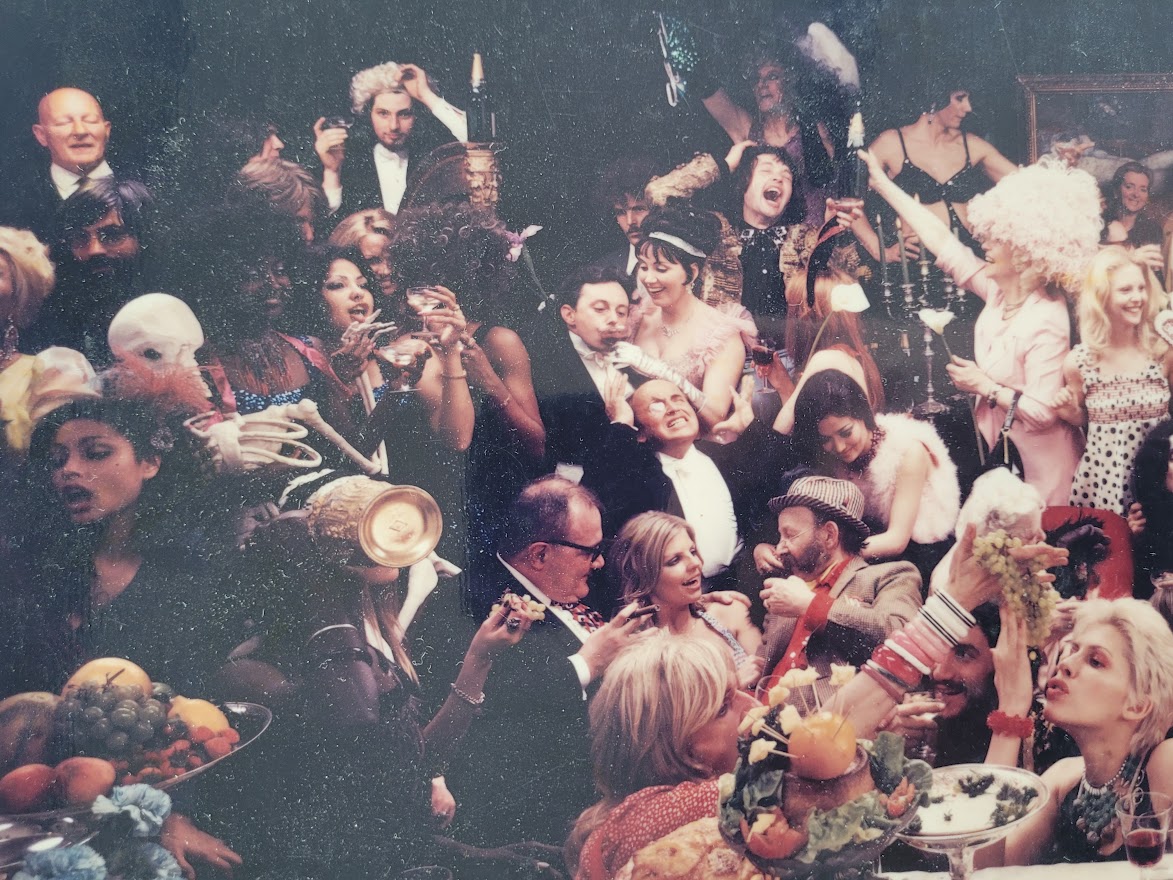 Fernet-Branca orgie group photoshoot, banquet with sixty people having a really great time, by Michael Joseph