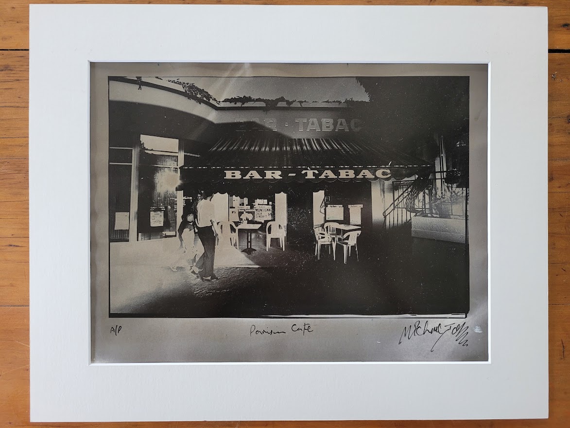 Bar tabac, arty print poetic version of a french cafe by Michael Joseph