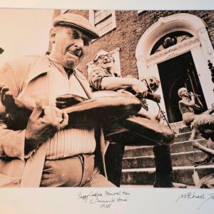 Carefree delivery men with bronze statues, Chiswick House test print by Michael Joseph