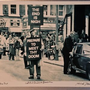 The end is nigh - prepare to meet thy doom, unusual sixties street scene by Michael Joseph