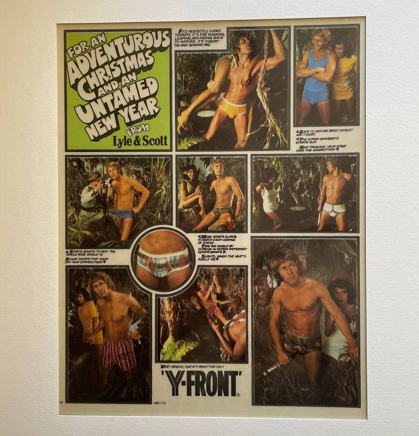 Lyle Scott Y-Front advert, a funny underwear comic strip advertisement from the sixties, sexy in his undies by Michael Joseph