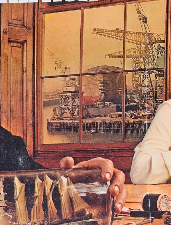 Shipbuilding and Smirnoff... leave me breathless! Vodka advertisement from the 1970s, bearded modelmaker and sexy blonde by Michael Joseph