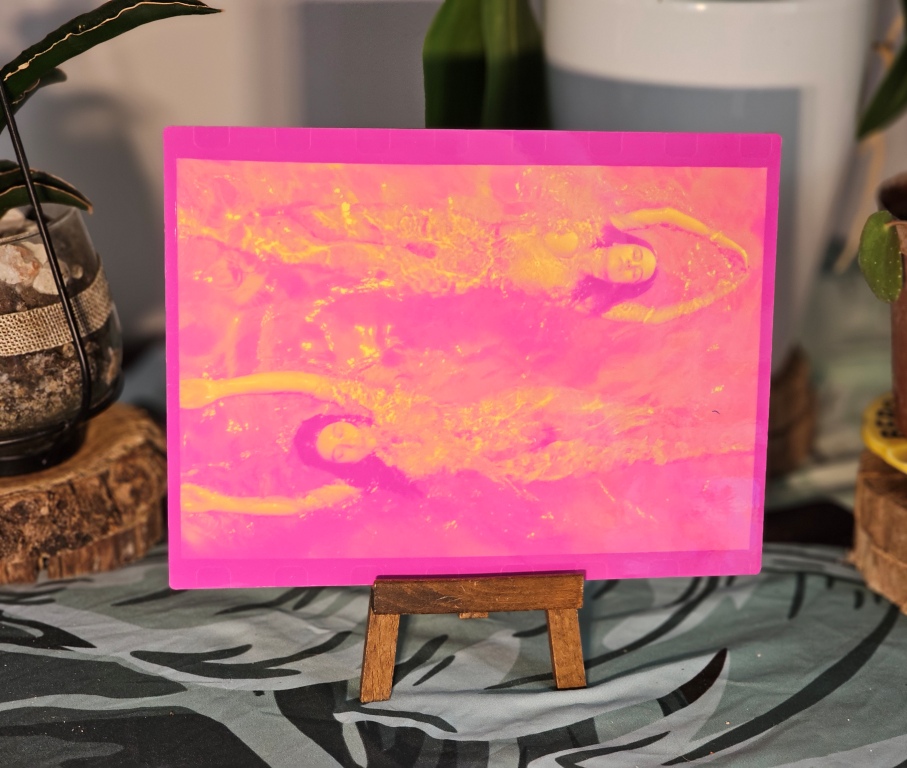 Swimming opposite, pink edition - from the Pool Ladies series for the Playboy Interview photo-shoot on aluminium