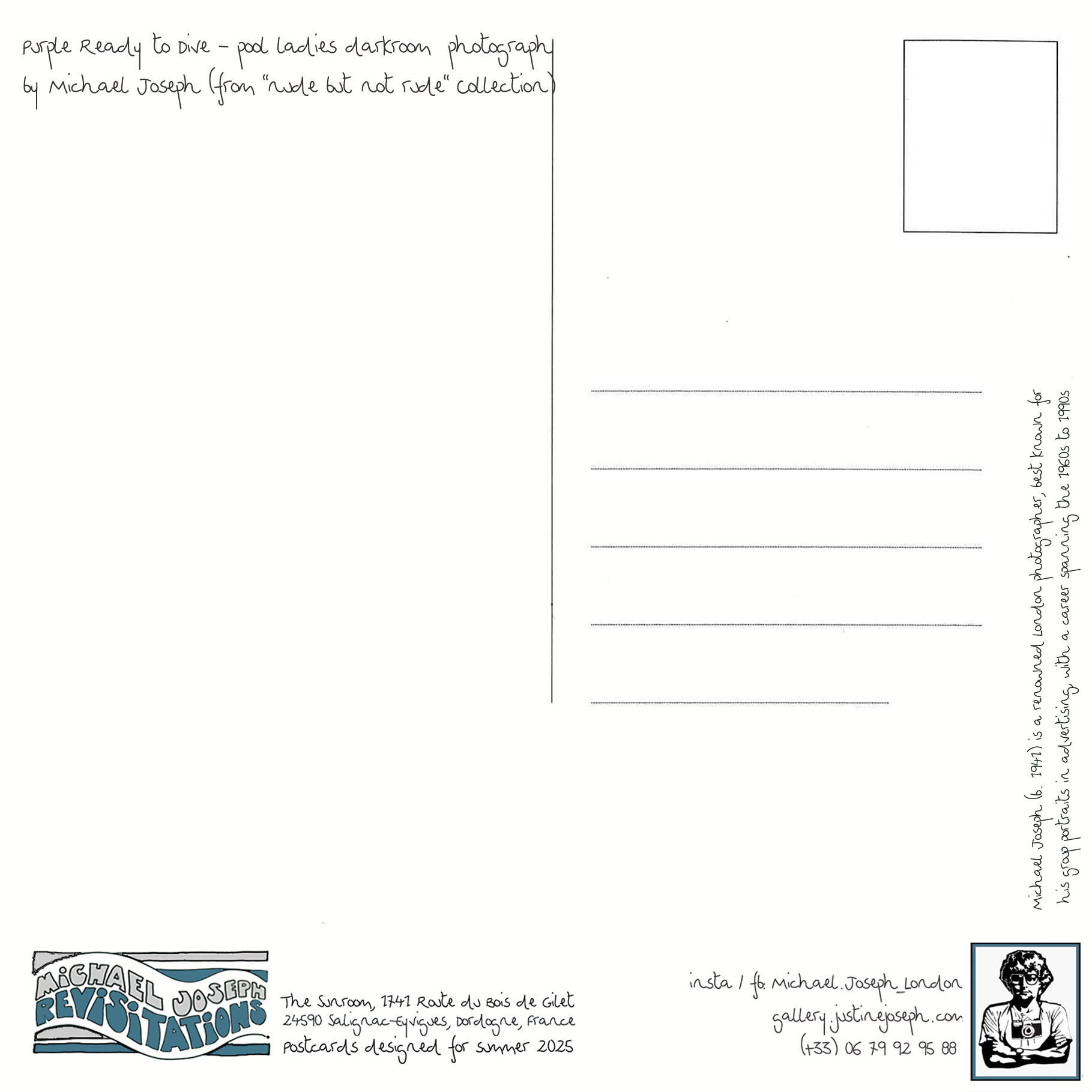 Prêt à plonger, Collection Nu mais pas grossier, Photographie publicitaire londonienne Carte postale de Michael Joseph