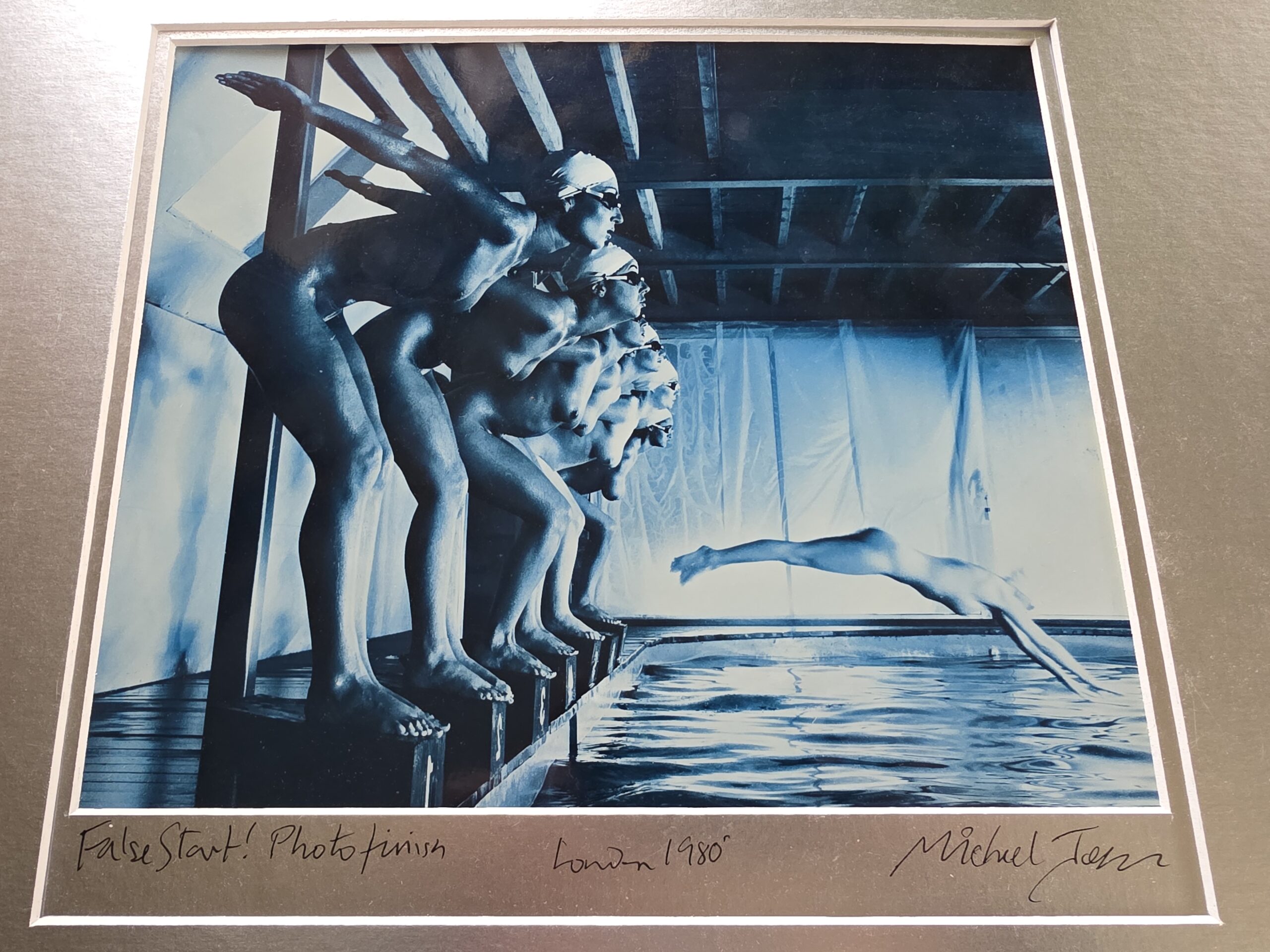 False Start, inverted blue edition, Pool Ladies Playboy US adult TV channel, False Start inverted blue-toned darkroom print by Michael Joseph