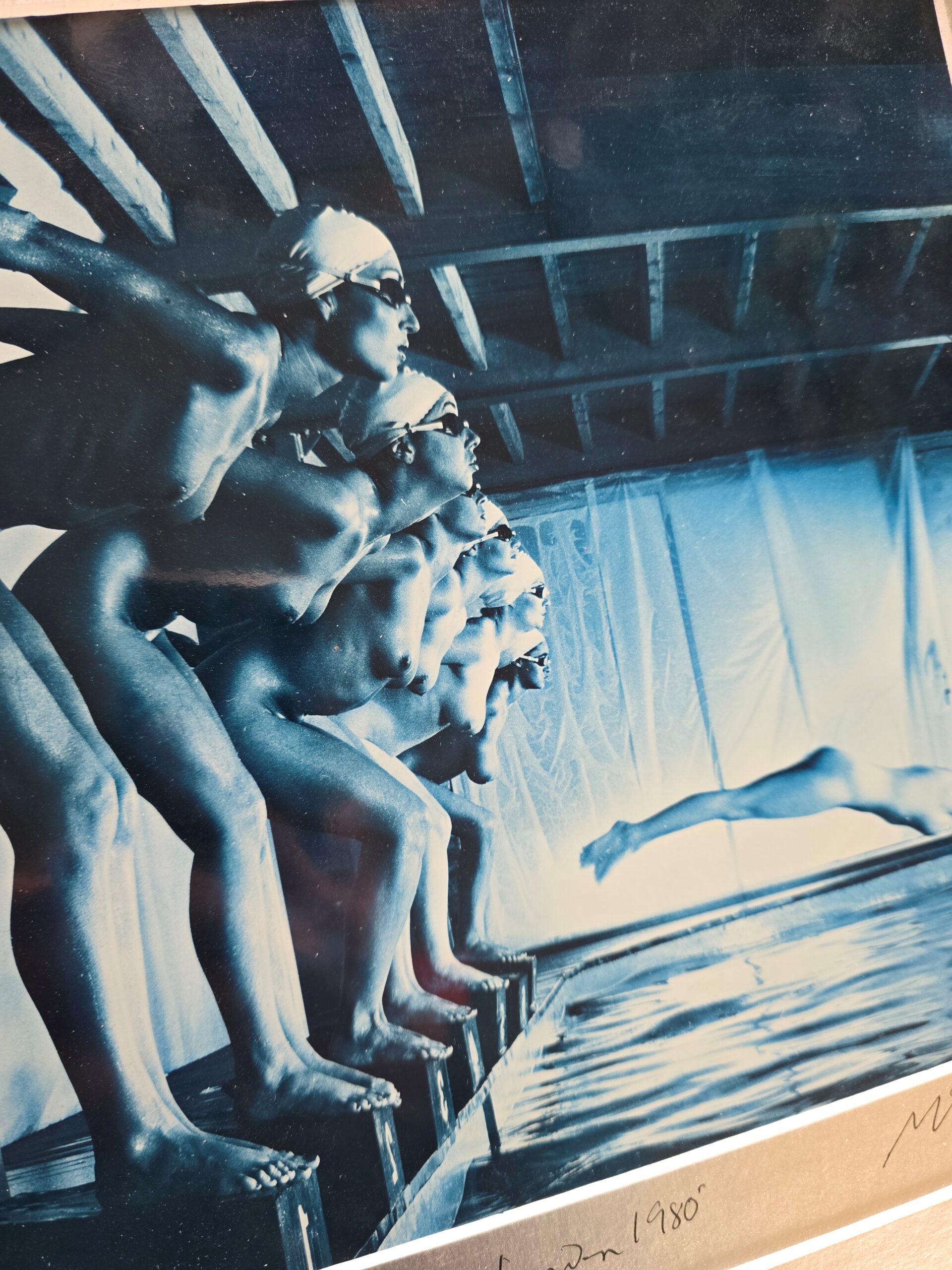 False Start, inverted blue edition, Pool Ladies Playboy US adult TV channel, False Start inverted blue-toned darkroom print by Michael Joseph