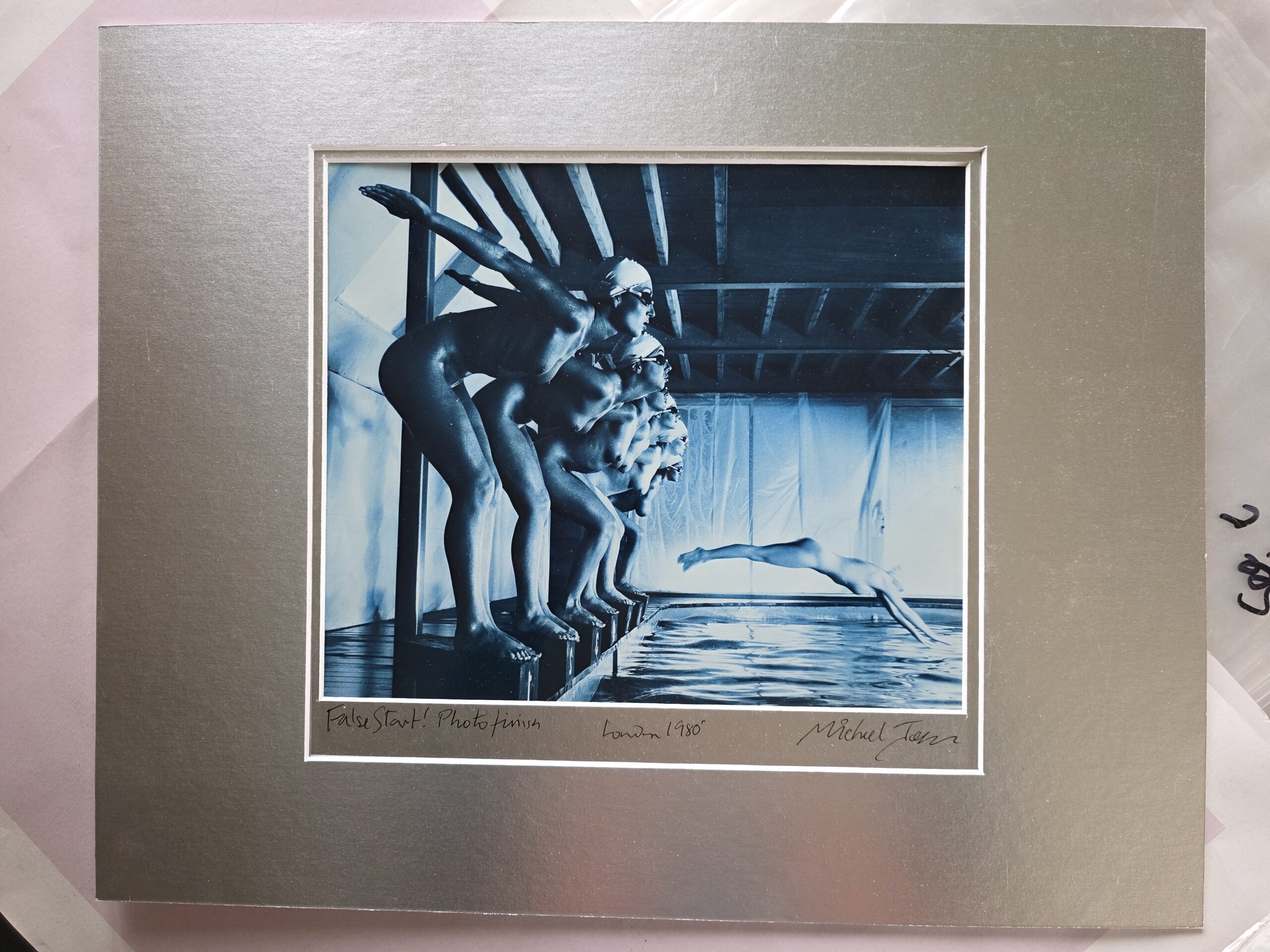 False Start, inverted blue edition, Pool Ladies Playboy US adult TV channel, False Start inverted blue-toned darkroom print by Michael Joseph