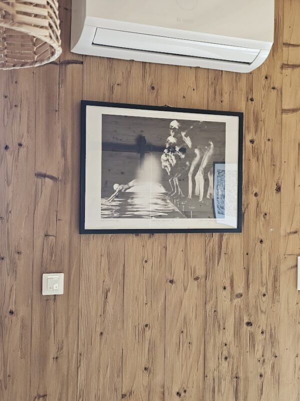 Nageuses opposées, affiche de la série "Pool ladies", deux baigneuses en noir et blanc par Michael Joseph