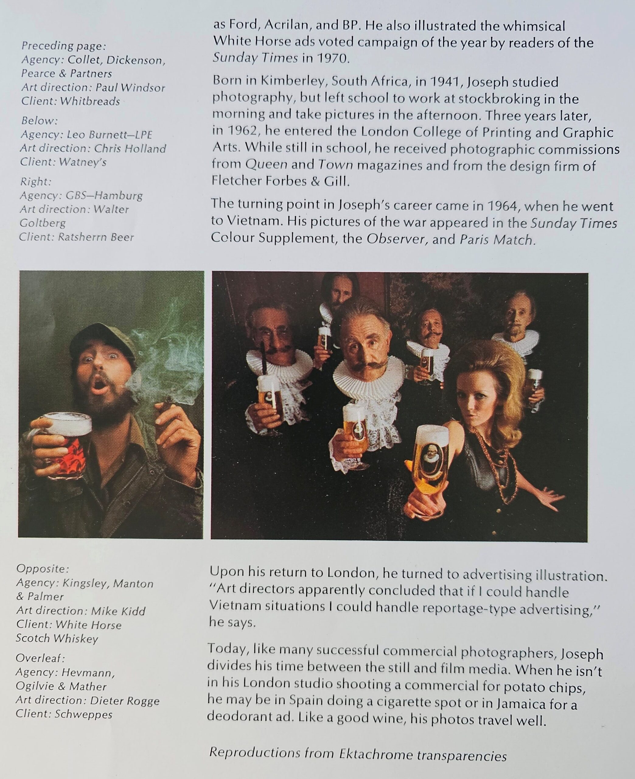 “Cheers” – A Photographic Toast by Michael Joseph, London Advertising Photographer article in Kodak Magazine edition 4 from 1972