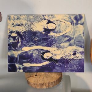 Swimming opposite, steel blue edition, pool ladies print on aluminium, gloss finish photo by Michael Joseph