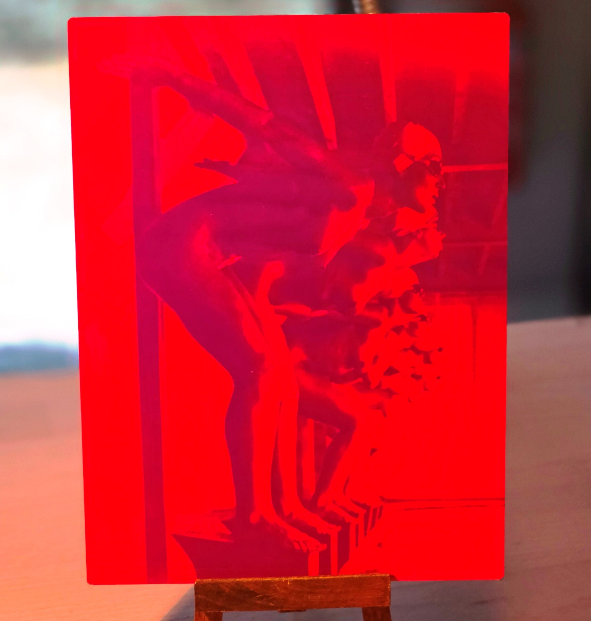 Ready to dive - red - very warm-toned edition – gloss finish – print on aluminium pool ladies by Michael Joseph