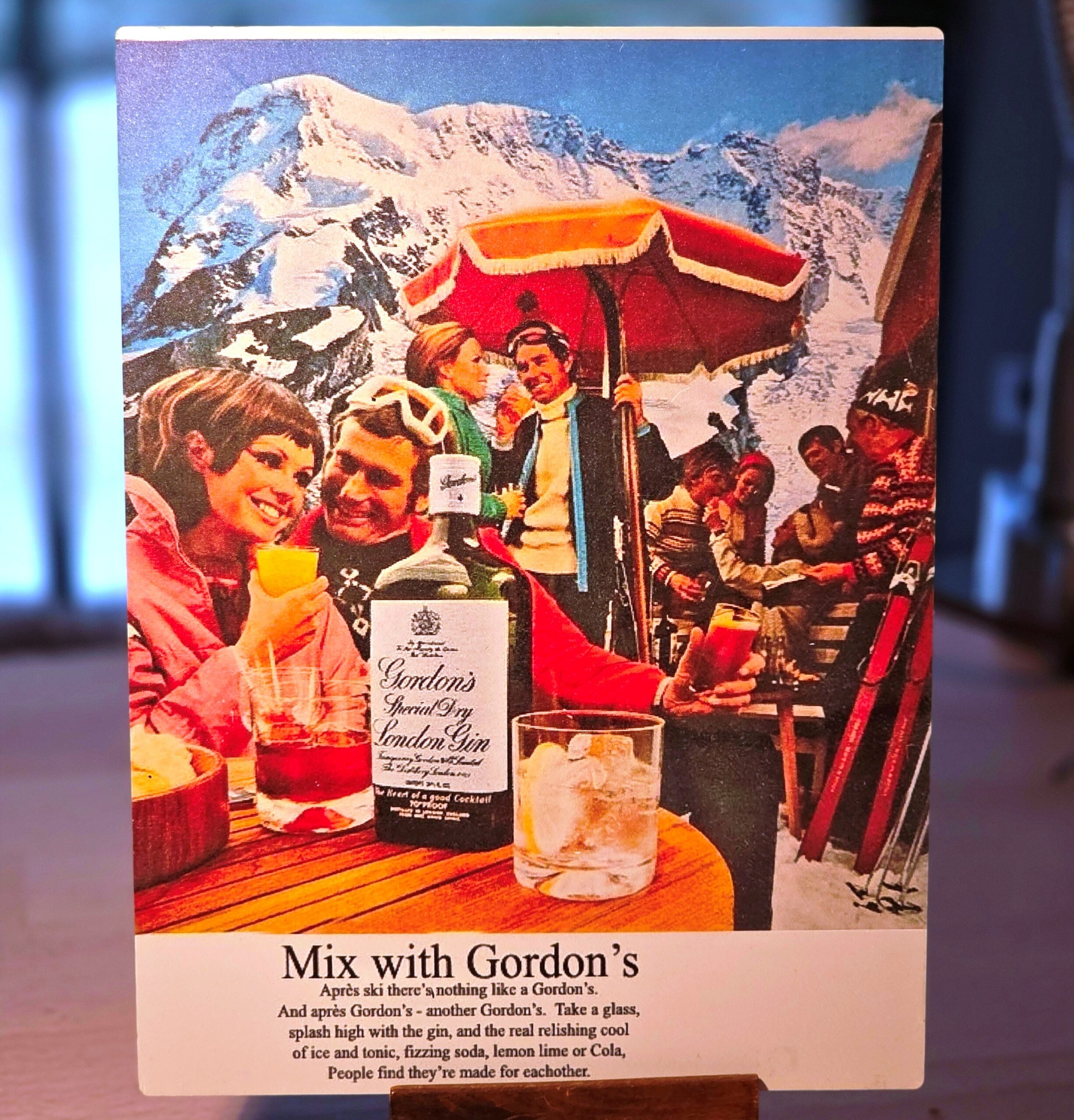 Gordon's early advert, après-ski photo-montage