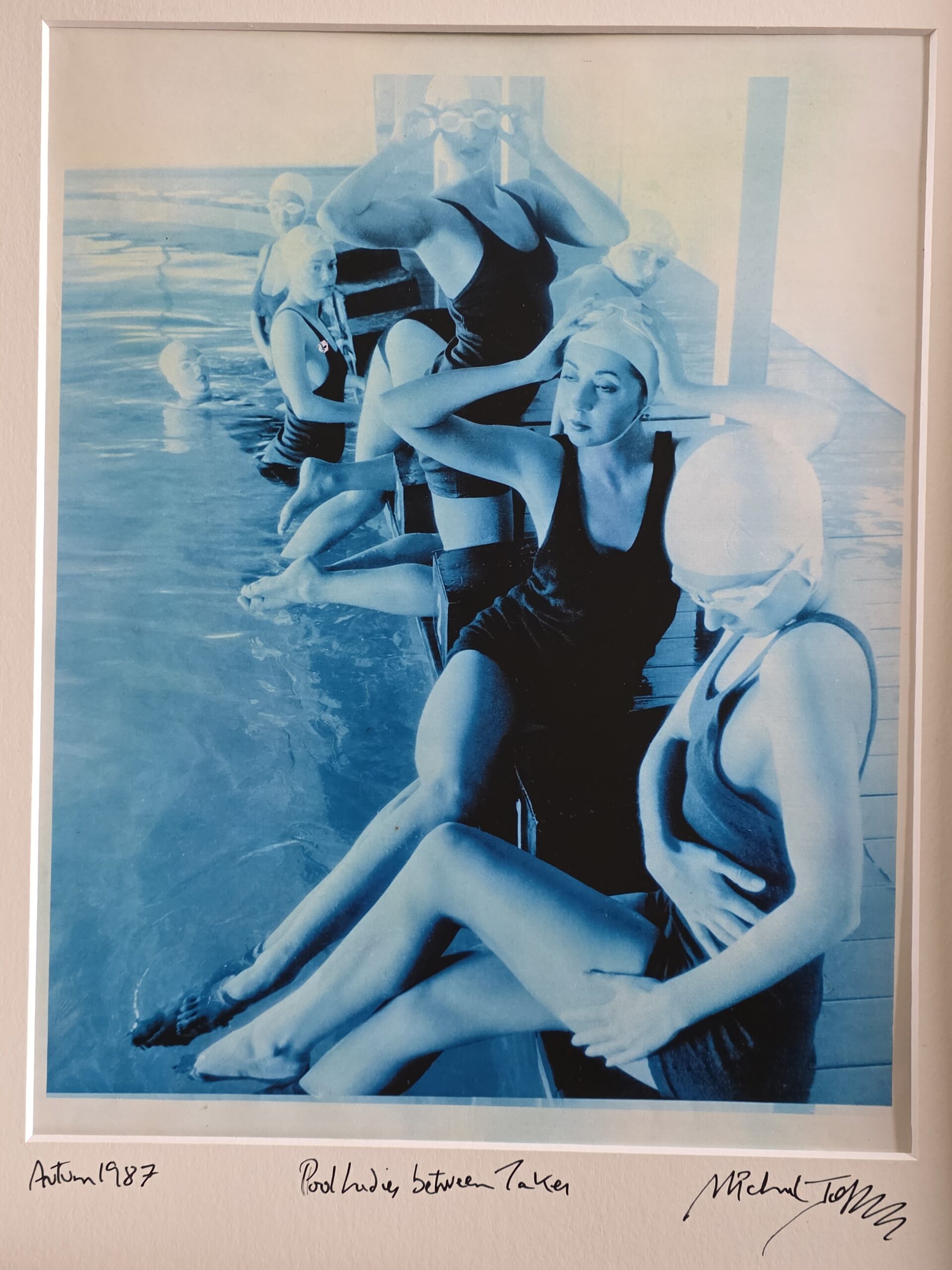 Between takes - pool ladies photo-shoot - framed darkroom print