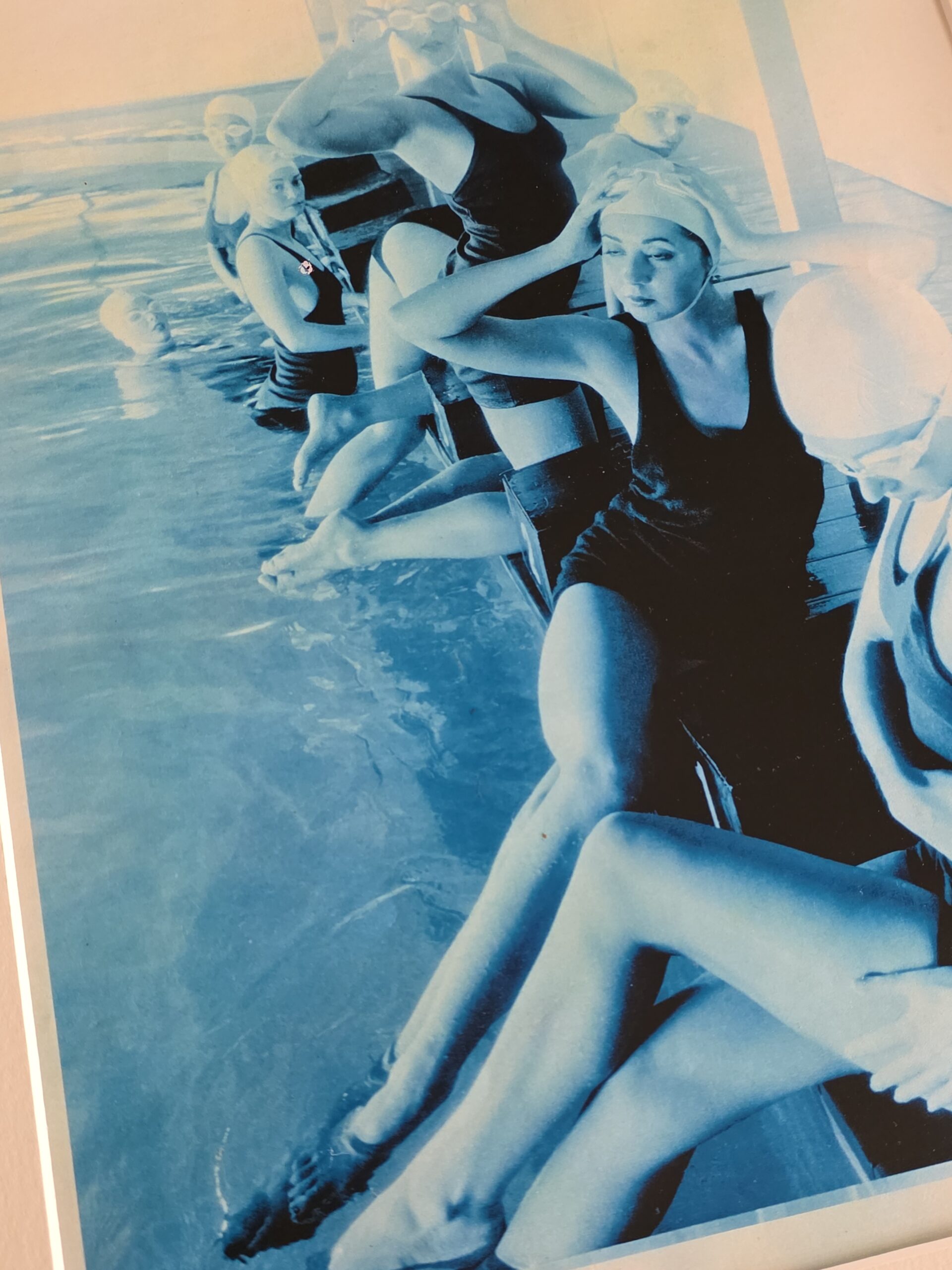 Between takes - pool ladies photo-shoot - framed darkroom print