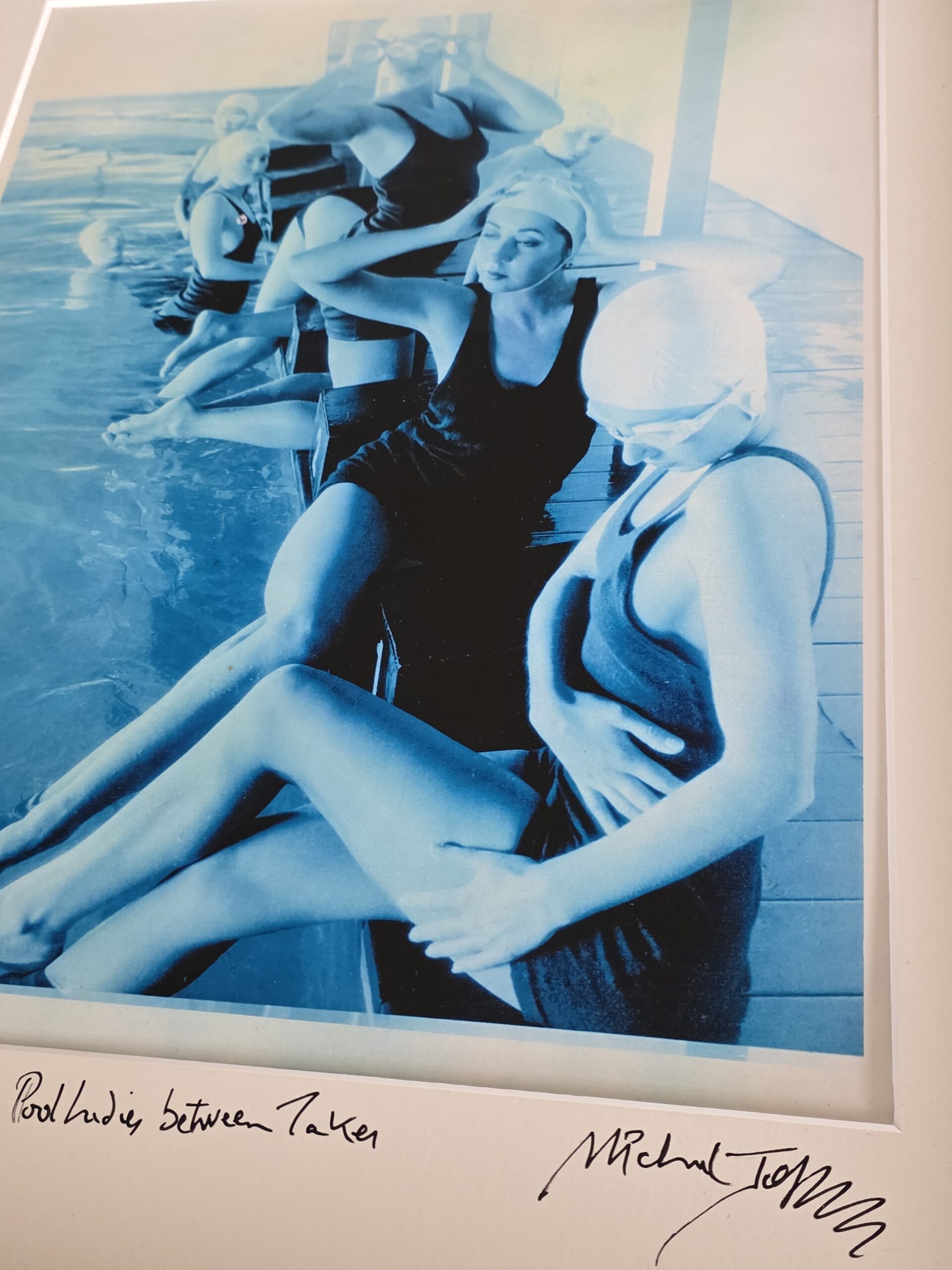 Between takes - pool ladies photo-shoot - framed darkroom print