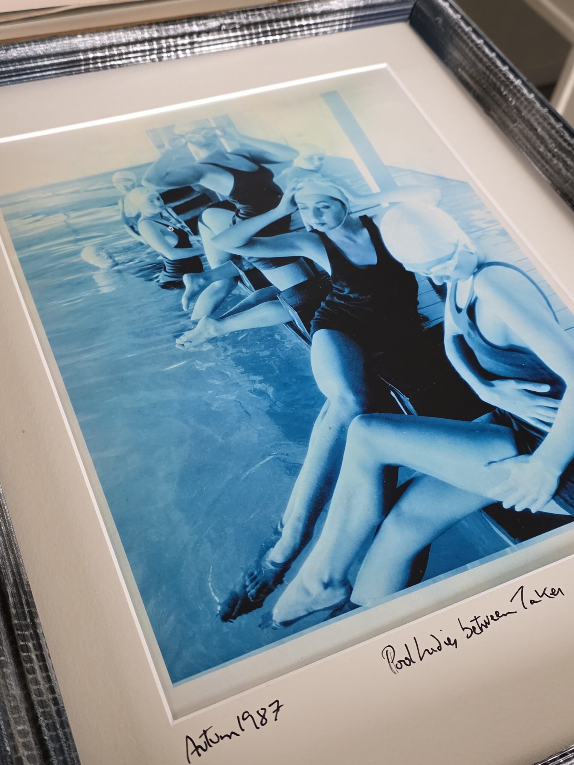 Between takes - pool ladies photo-shoot - framed darkroom print
