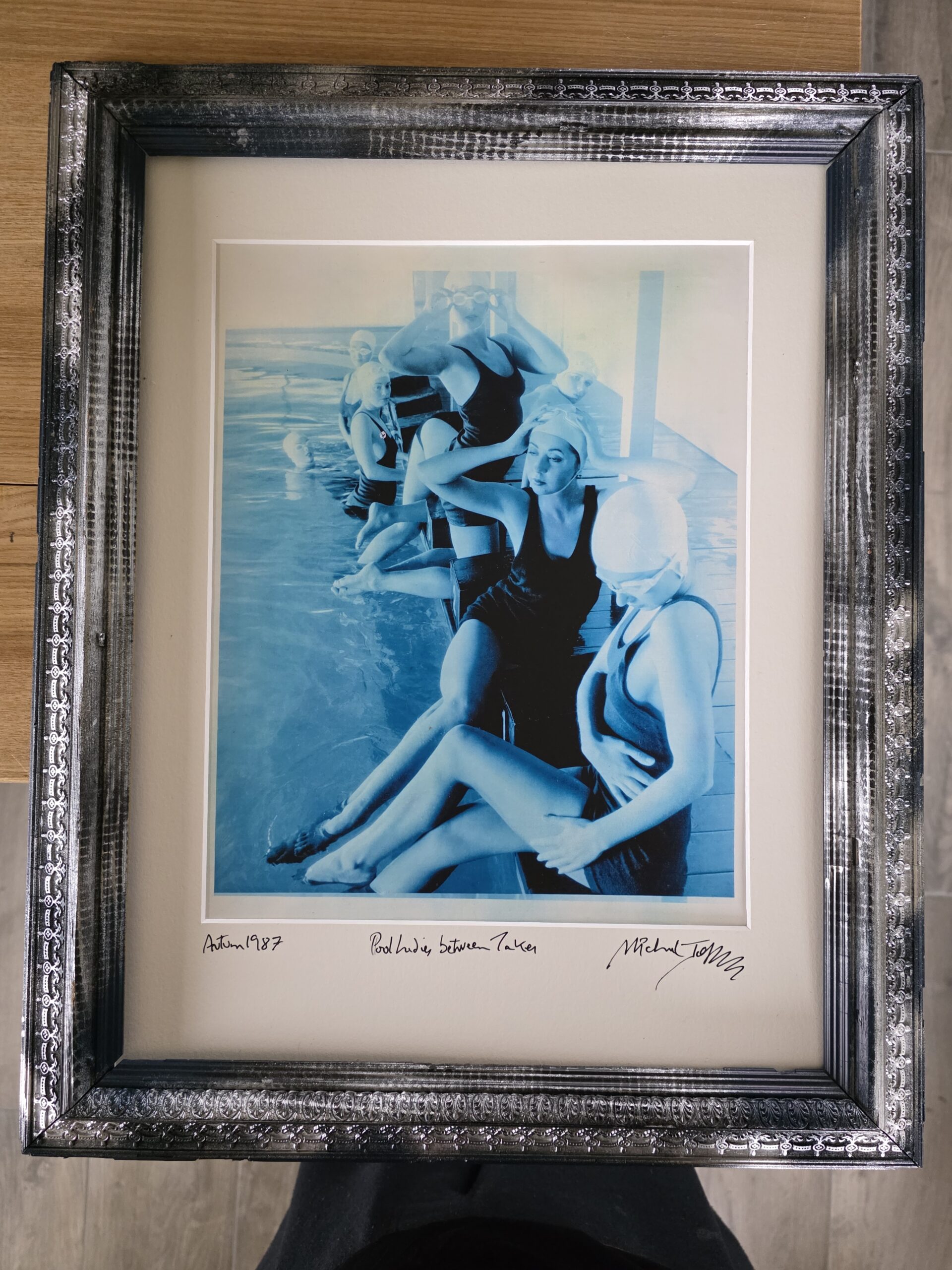 Between takes - pool ladies photo-shoot - framed darkroom print