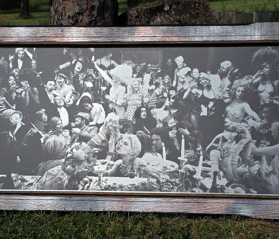 Fernet Branca Judy Eating Grapes - Black and White on aluminium, photo by Michael Joseph