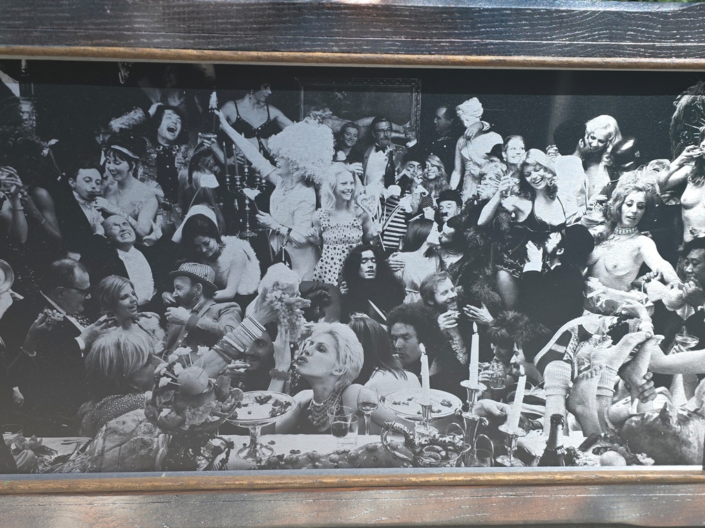 Fernet Branca Judy Eating Grapes - Black and White on aluminium, photo by Michael Joseph