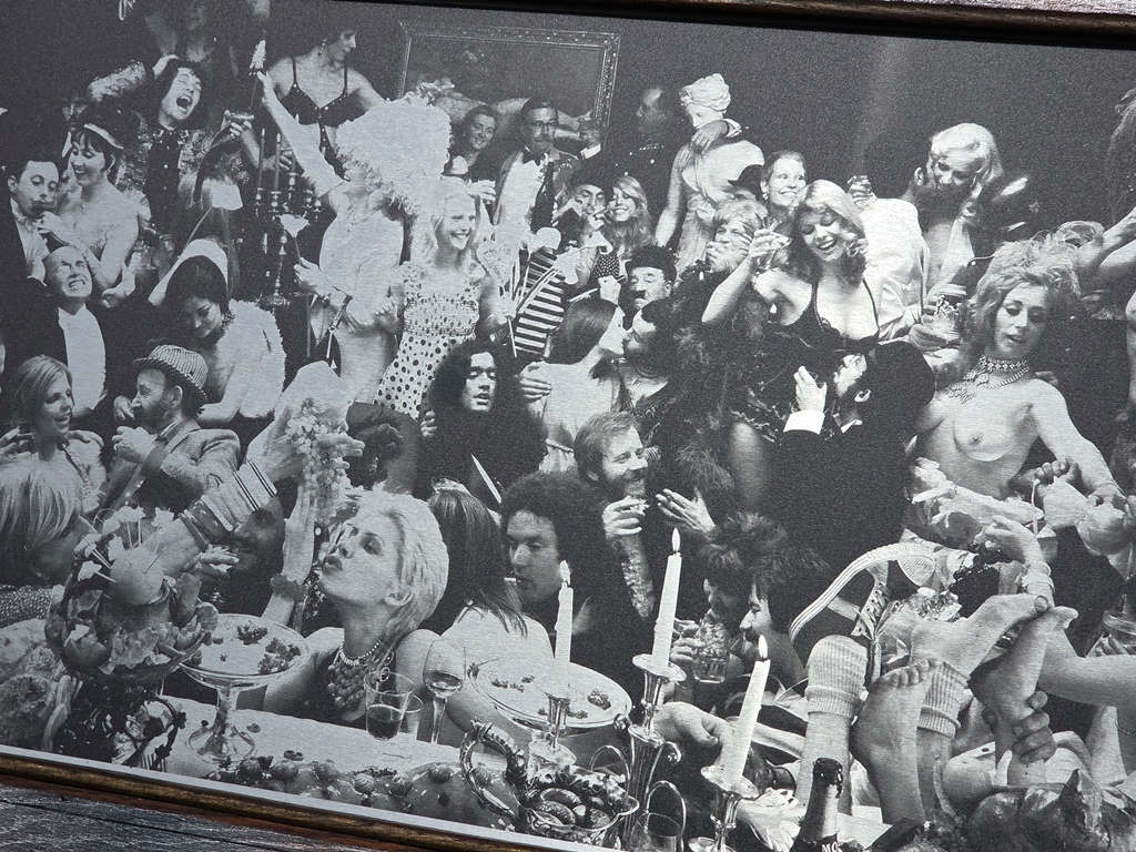 Fernet Branca Judy Eating Grapes - Black and White on aluminium, photo by Michael Joseph