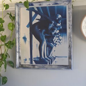Ready to dive, pool ladies photo-shoot, blue-toned print on aluminium, Michael Joseph