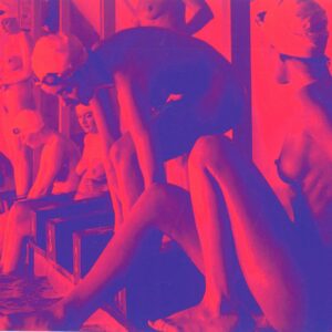 Chilling Between Takes, gloss finish, Red - print on aluminium, photo by Michael Joseph