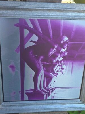 Ready to dive, pool ladies photo-shoot, purple print on aluminium, Michael Joseph