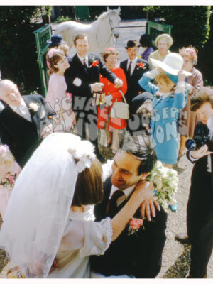 White Horse Wedding , advertisement from the seventies for a whisky - postcard