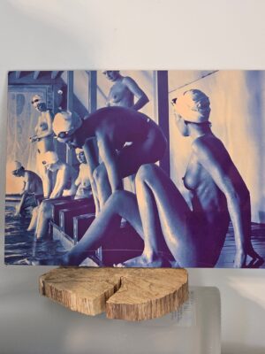 Chilling Between Takes naked, gloss finish blue-toned - pool ladies on aluminium, photo by Michael Joseph