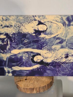 Swimming opposite, steel blue edition, pool ladies print on aluminium, gloss finish photo by Michael Joseph