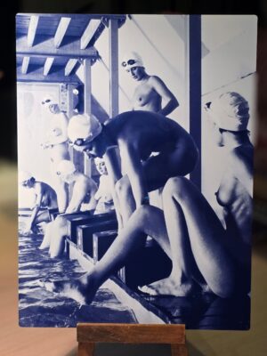Chilling Between Takes, gloss finish steel blue - print on aluminium, photo by Michael Joseph