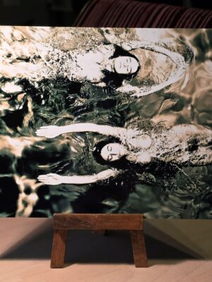 Swimming opposite, gloss finish, muddy edition, steely-greeny coloured print on aluminium, photo by Michael Joseph