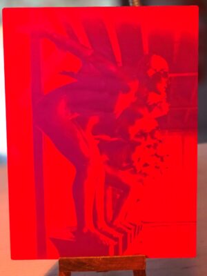 Ready to dive - red - very warm-toned edition – gloss finish – print on aluminium pool ladies by Michael Joseph