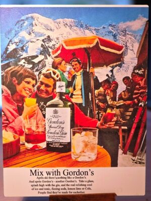 Gordon's early advert, après-ski photo-montage
