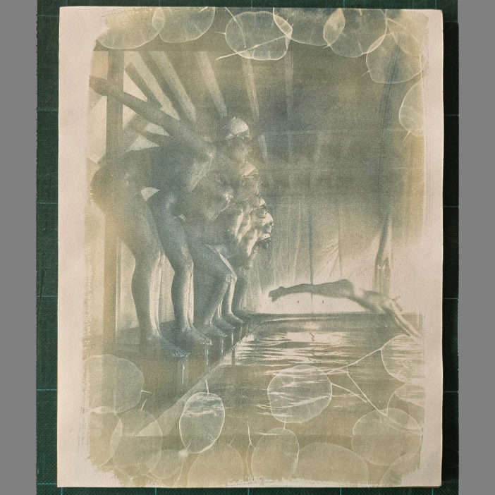 False Start – Pool Ladies Photo Shoot – Honesty Cyanotype
