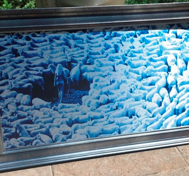 Nude in Sheep, Blue artistic print on aluminium, photo by Michael Joseph - Image 8