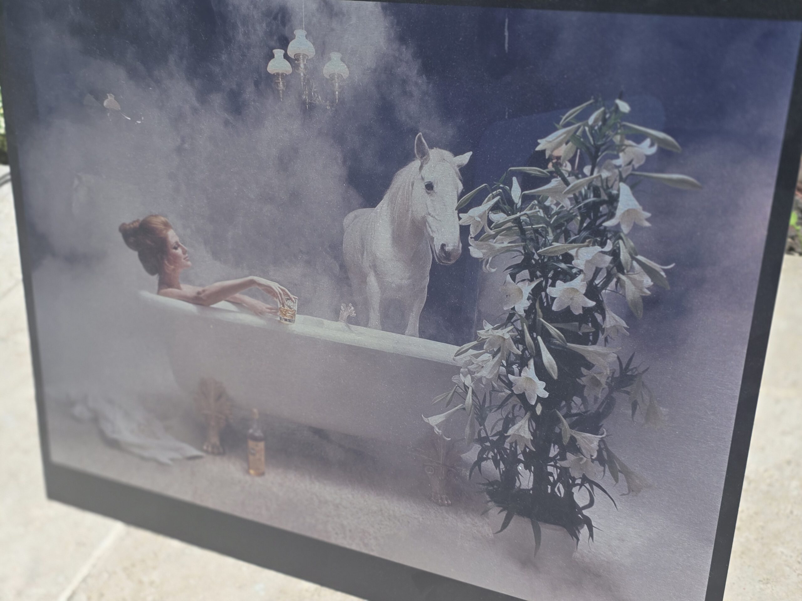 Girl in bath with White Horse behind, print on aluminium, photo by Michael Joseph - Image 5