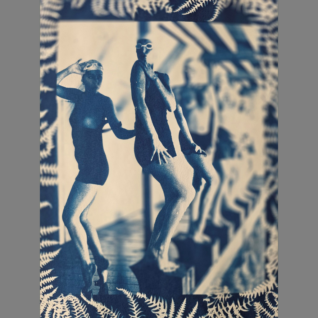 Hand on Hip – Pool Ladies Photo Shoot – Unique Fern Cyanotype - Image 3