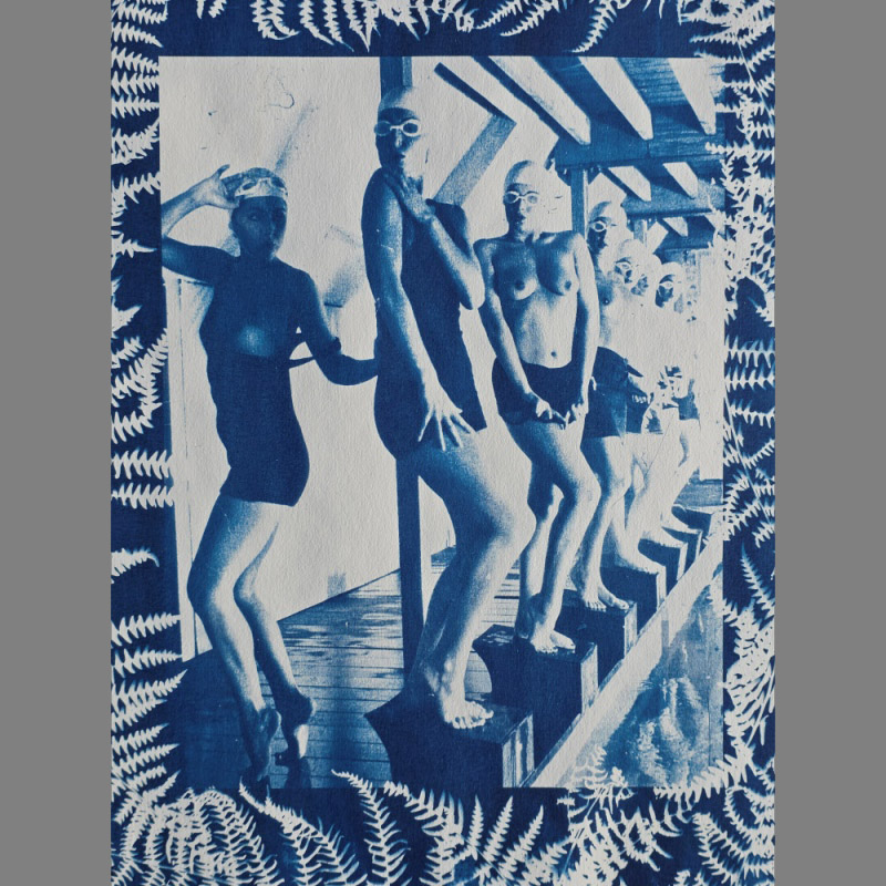 Hand on Hip – Pool Ladies Photo Shoot – Unique Fern Cyanotype - Image 5