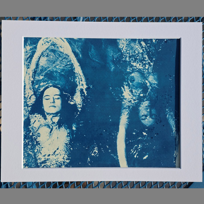 Close-up of Swimming Opposite – Pool Ladies Photo Shoot – Unique Cyanotype (Presented in an Ultra-White Conservation Mount) - Image 5