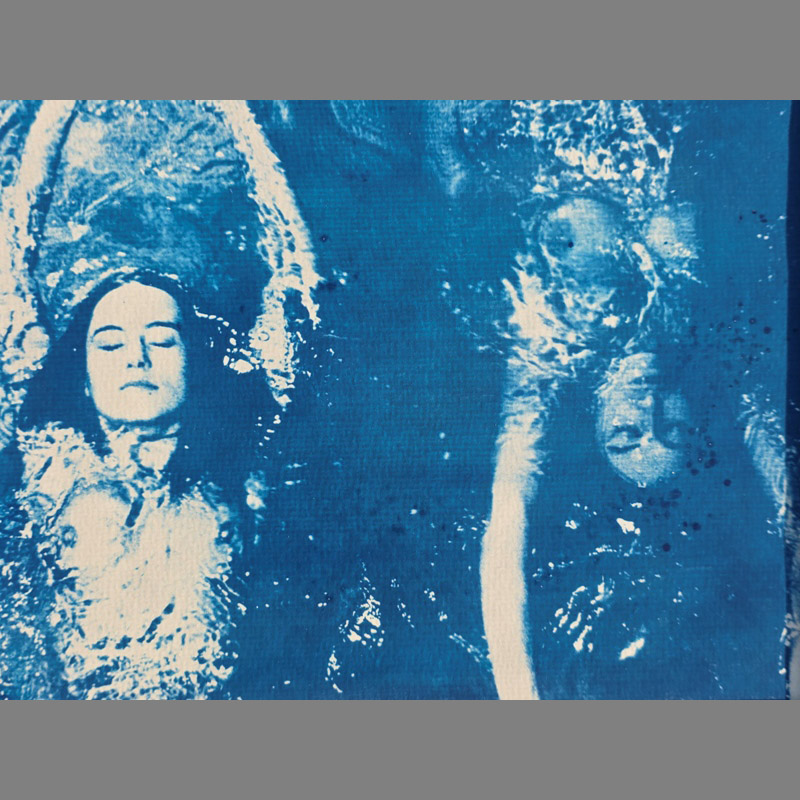 Close-up of Swimming Opposite – Pool Ladies Photo Shoot – Unique Cyanotype (Presented in an Ultra-White Conservation Mount) - Image 2