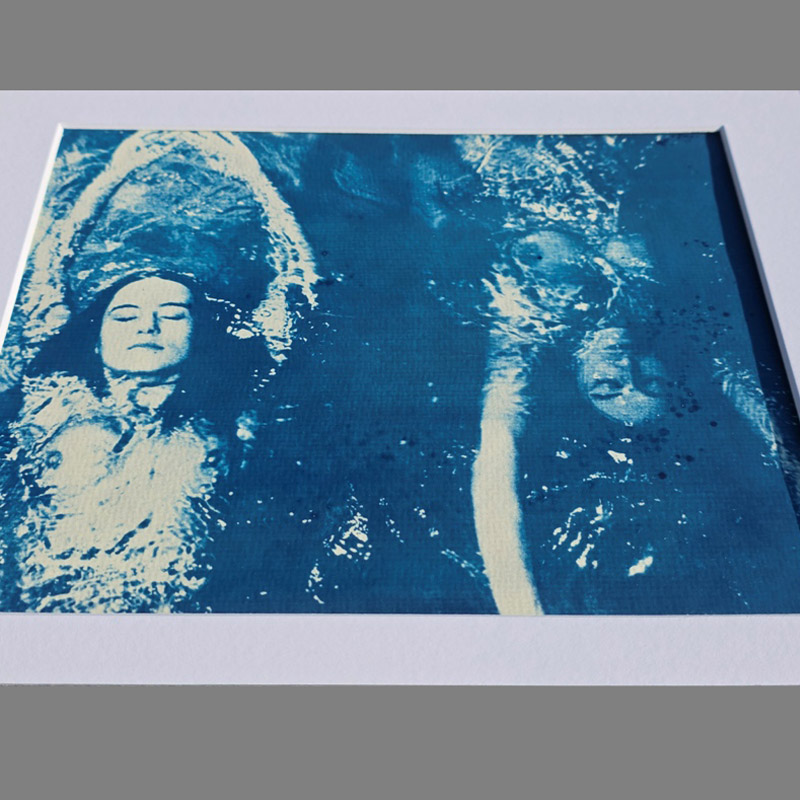 Close-up of Swimming Opposite – Pool Ladies Photo Shoot – Unique Cyanotype (Presented in an Ultra-White Conservation Mount) - Image 3
