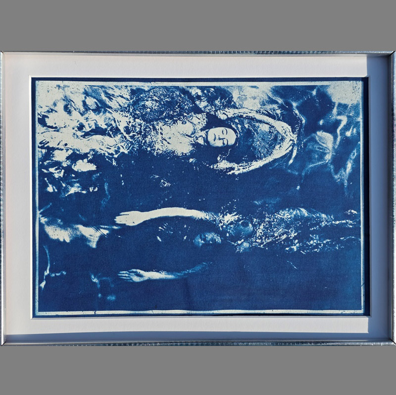 Swimming Opposite – Framed Unique Cyanotype – Pool Ladies Photo Shoot for Playboy TV (USA) by Michael Joseph - Image 5
